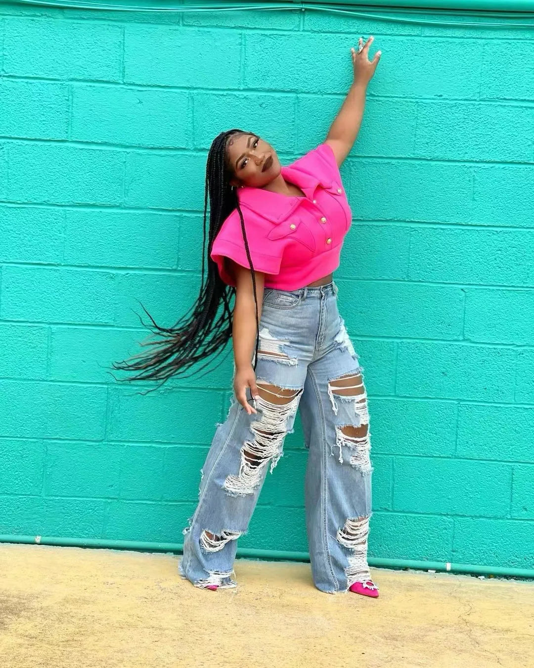 New Fashion Women's Jeans Loose Ripped Mid-Waist Comfortable Temperament Commuter Summer Ladies Solid Color Denim Pants