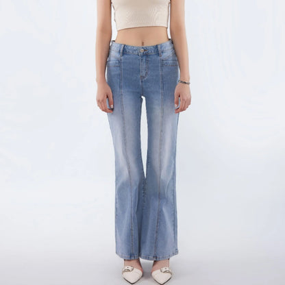 Women Jeans Pants Fitting Y2k Streetwear Bodycon Mid Waist Denim Straight Pants Four Seasons Elegant Daily All-Match Trousers