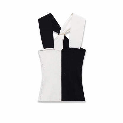 Women New Halter Tops Fashion Metal Decoration Crop Top Woman Sleeveless Knitted Short Tops For Women Sexy Party Top