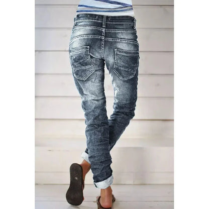 Jeans for Women Drawstring Elastic-waisted Jeans Casual Button Baggy Jeans Women Trousers Straight Women Wide-leg Pants Slouchy