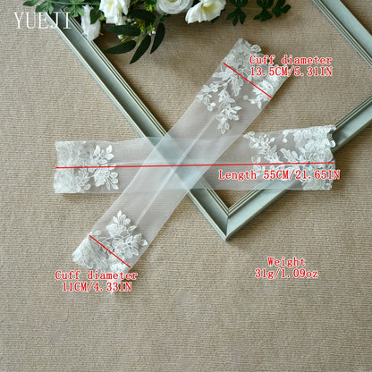 YUEJI Bridal Wedding Mesh Elbow Length Fingerless Gloves High Quality Handmade Lace Embroidery Stage Performance Props VM46