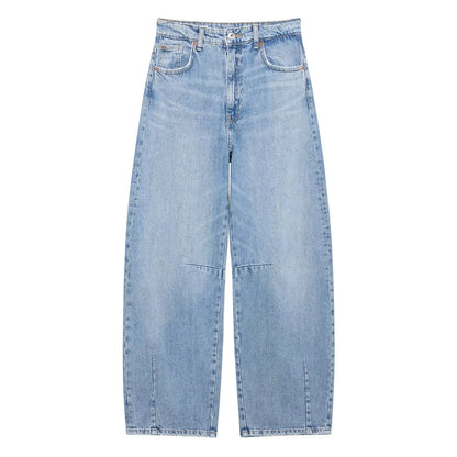 RARA Women's Straight Cut Jeans with Traditional Five Pocket Design Button Fly and Stitched Detailing for Casual Outfits