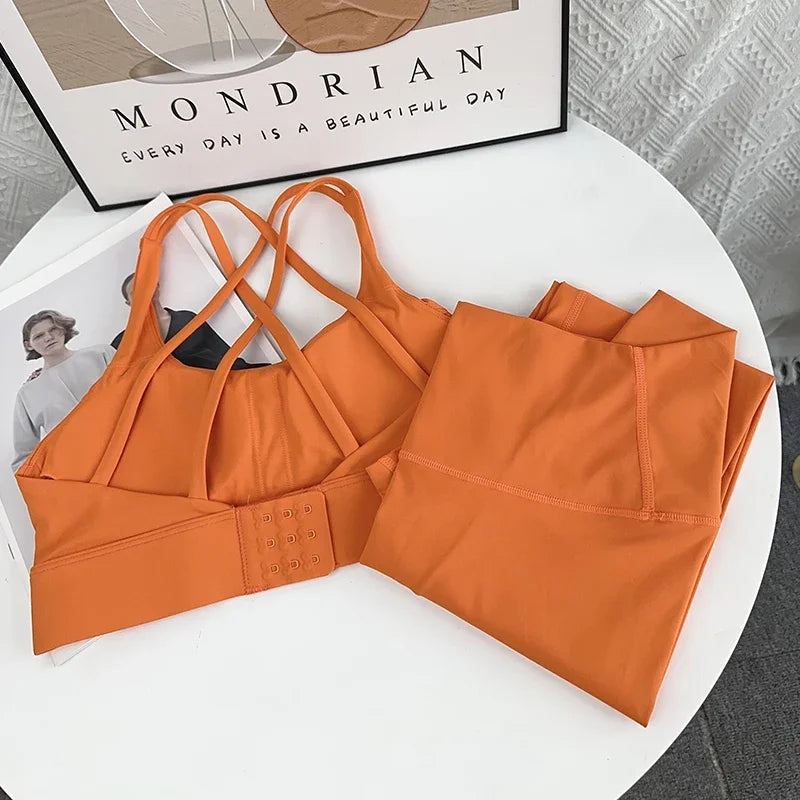 2 Piece Yoga Clothes Women's AthleticWear Gymwear Workout Clothes Gym Crop Top High Waist Legging Fitness Bra Set Sports Suits👚