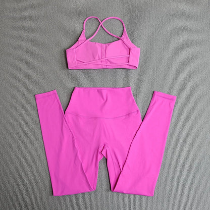 Yoga Clothes Set 2 Pcs Gym Tights Sports Set Women Sweat Bras Tops Compression Leggings Fitness Suit Running Workout Tracksuit