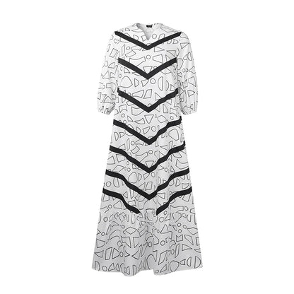 VONDA Plus Size Ruffled Women Bohemian Vestidos Autumn Long Maxi Robe Print Party Elegant 3/4 Sleeve Casual Loose Dress 5XL