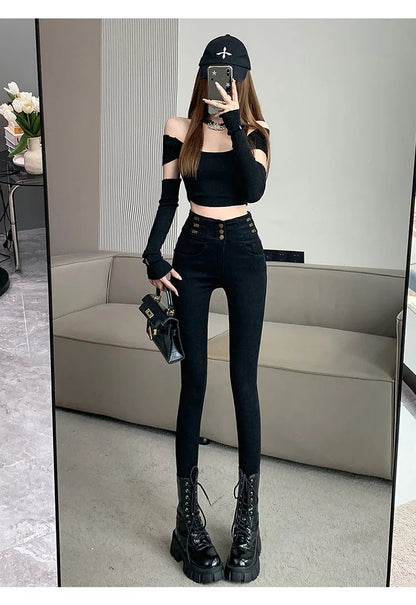 winter warm thick fleece woman's jeans with high waist jeans woman mom jeans women's jeans for women jean femme clothe black