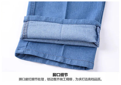 Middle-aged Women's Jeans Spring Autumn High Waist Solid Color Denim Pants Large Size Loose Female Straight Casual Cowboy Pants