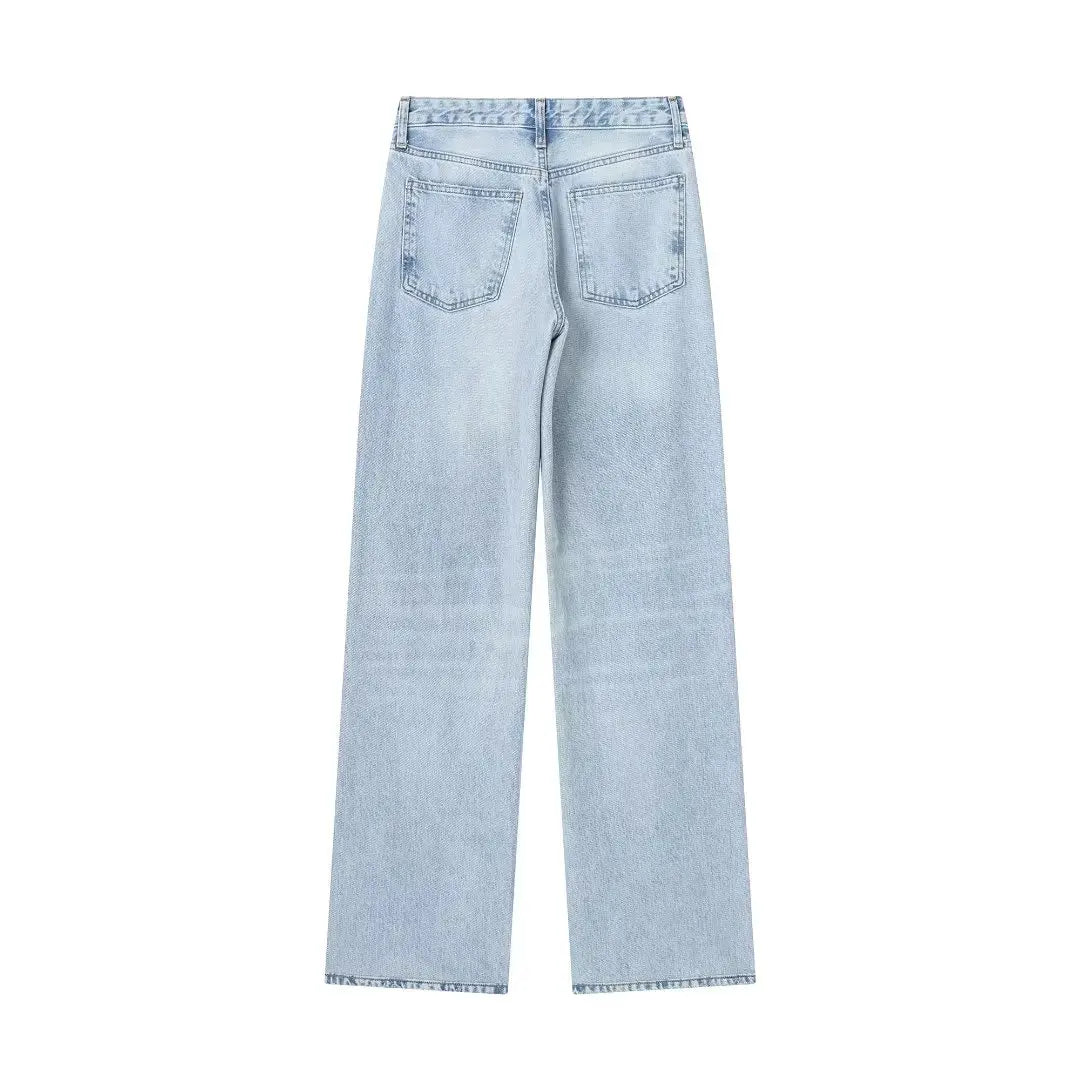HH Female Fashion Denim Jeans Loose Solid Long Pants With Gradient All Match Streetwear Mujer Casual Baggy Chic Trousers