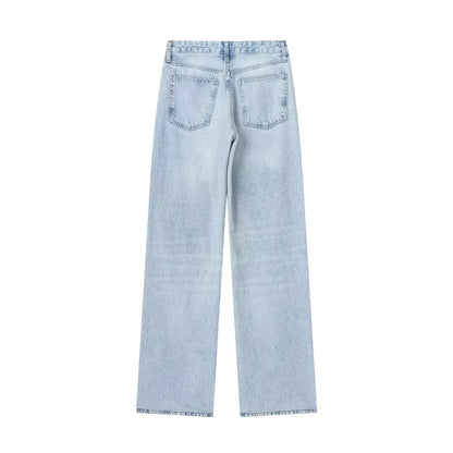 HH Female Fashion Denim Jeans Loose Solid Long Pants With Gradient All Match Streetwear Mujer Casual Baggy Chic Trousers