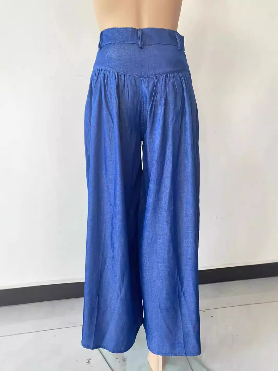 Women's Casual Cotton Linen Jeans Fashion Solid Colour Wide-leg Pants Ladies Loose Plus Size High Waist Long Trousers