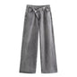 2025 Fashion Women Slanted Placket Blue Jeans Female Wide Leg Pants Long Pants High Street Ripped Jeans Versatile Retro