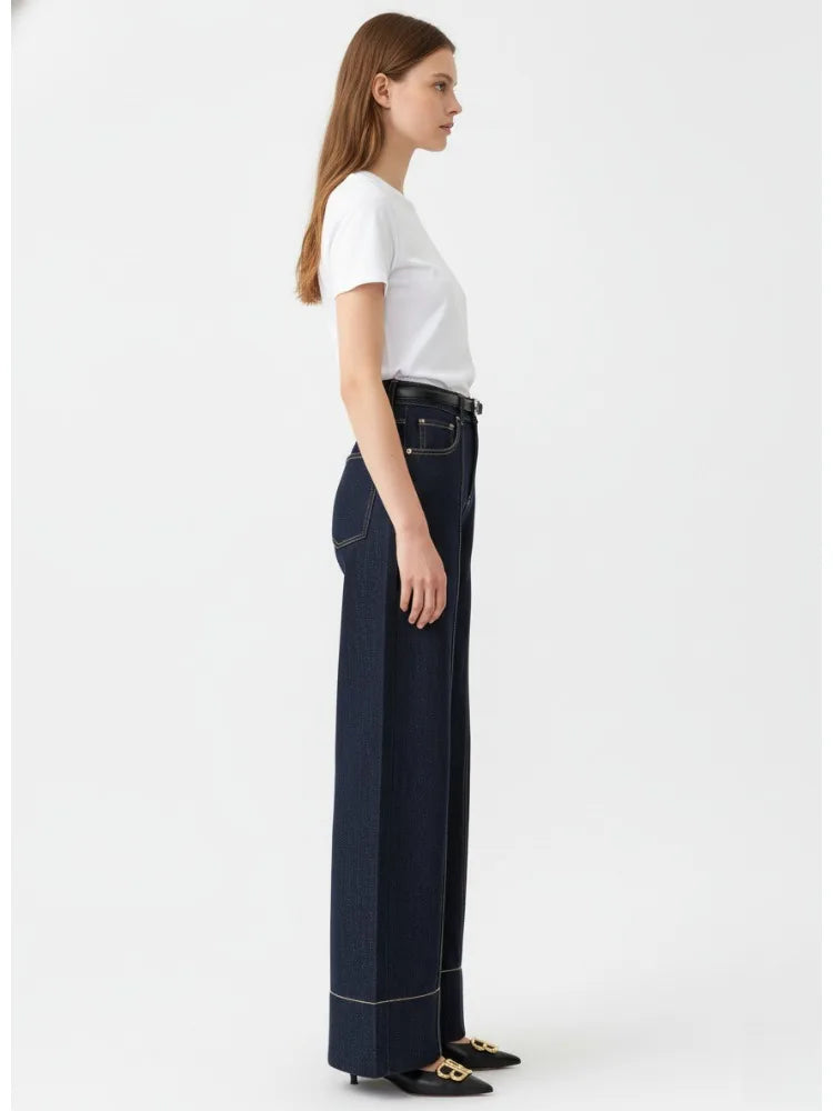 Missuoo Women's Denim Blue Wide Leg Jeans 2025 Autumn Fashion High Waist Floor Length Trousers Casual Streetwear Bottoms
