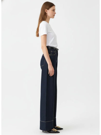 Missuoo Women's Denim Blue Wide Leg Jeans 2025 Autumn Fashion High Waist Floor Length Trousers Casual Streetwear Bottoms