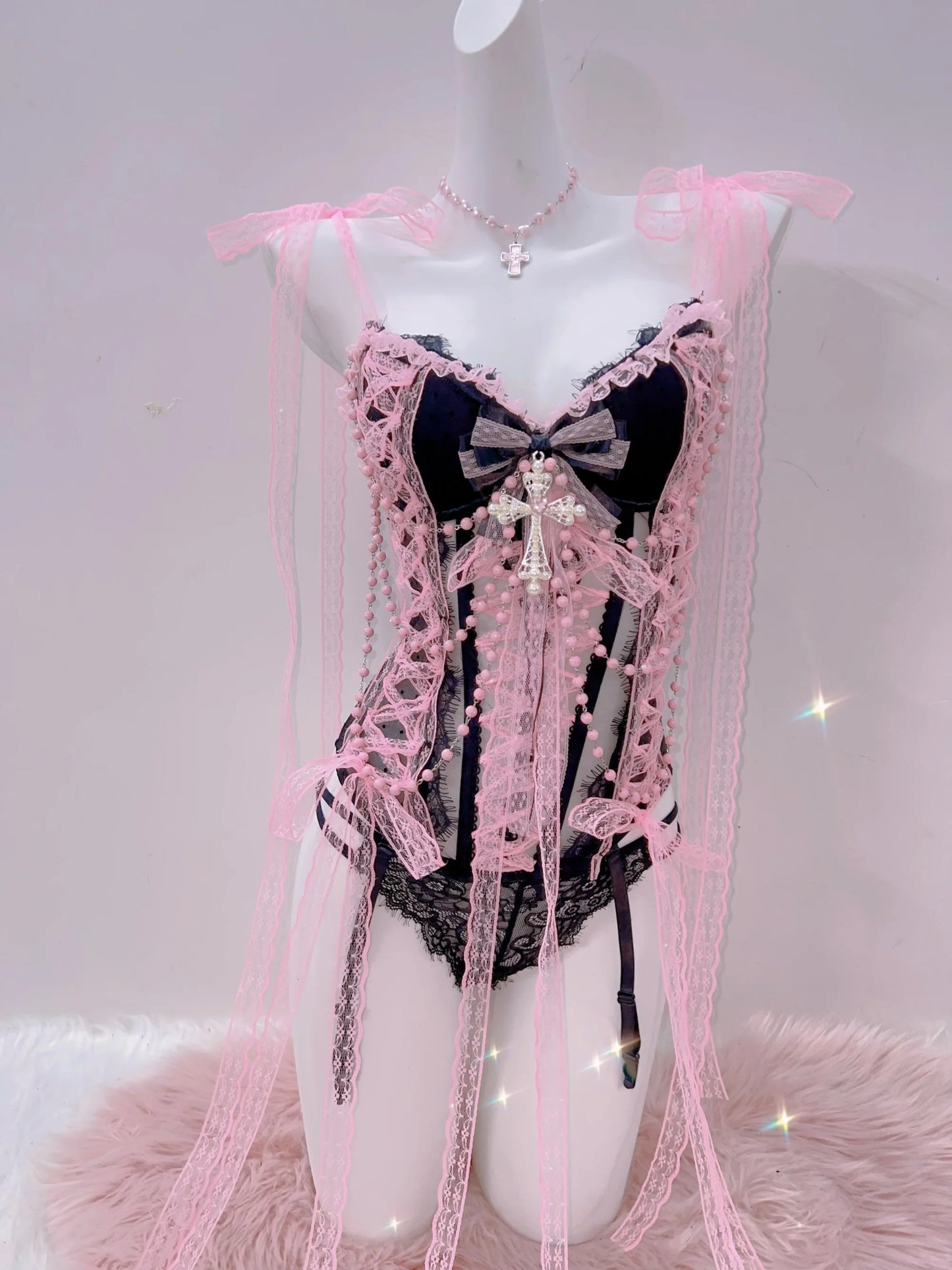 Cross Tank Tops Lace Tank Tops Pink crop top  gothic  tank tops  y2k tops y2k fashion LolitaTank TopsKawaii Tank Tops   bow tops