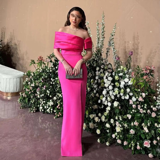 Sharon Said Elegant Off Shoulder Pink Dubai Evening Dress with High Side Slit for Women Wedding Party Gown SF108 Customized
