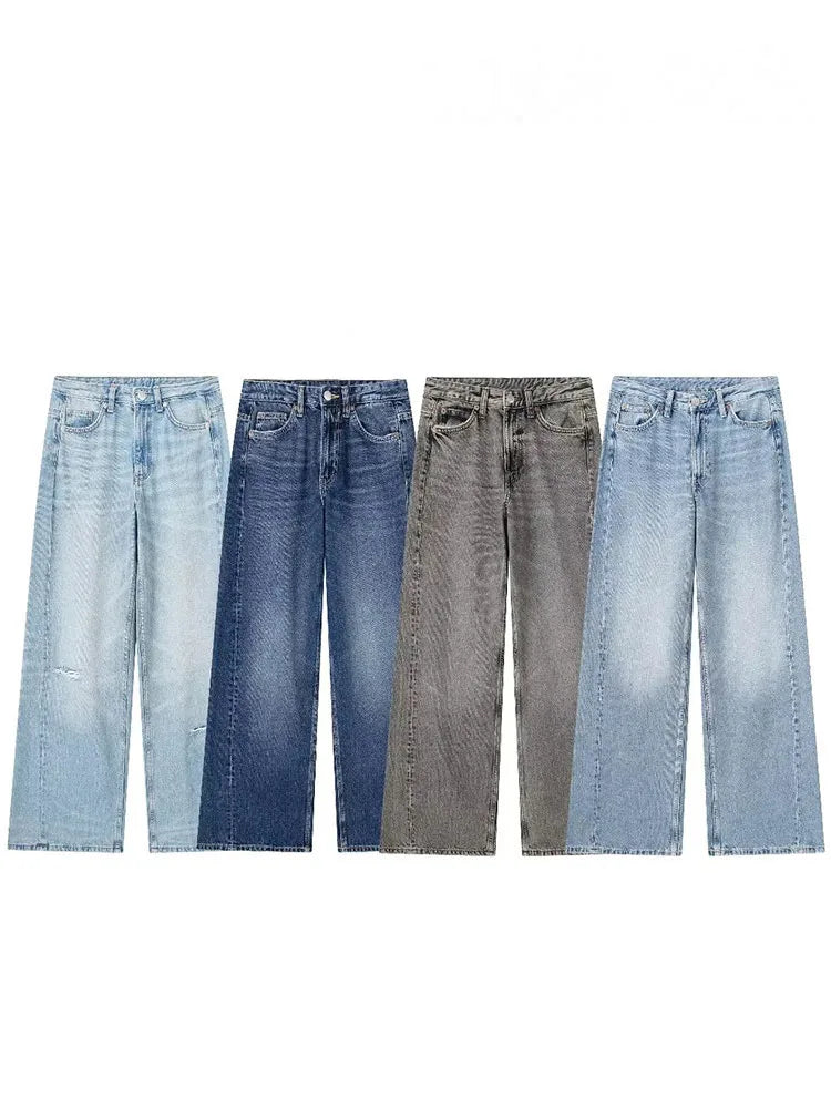 HH Jeans For Women 2023 Worn In All Seasons Denim 4 Colors Long Trousers Female Cool High Street Women's Wide Leg Pants