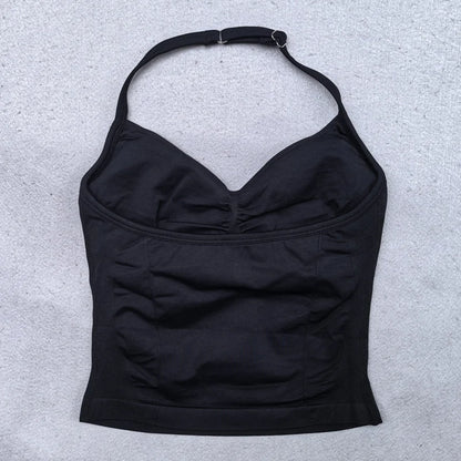 Adjustable Strappy Gym Top Backless Gym Clothes Women Scrunch Bra Removable Cups Yoga Tank Workout Outfits Tops Sports Vest