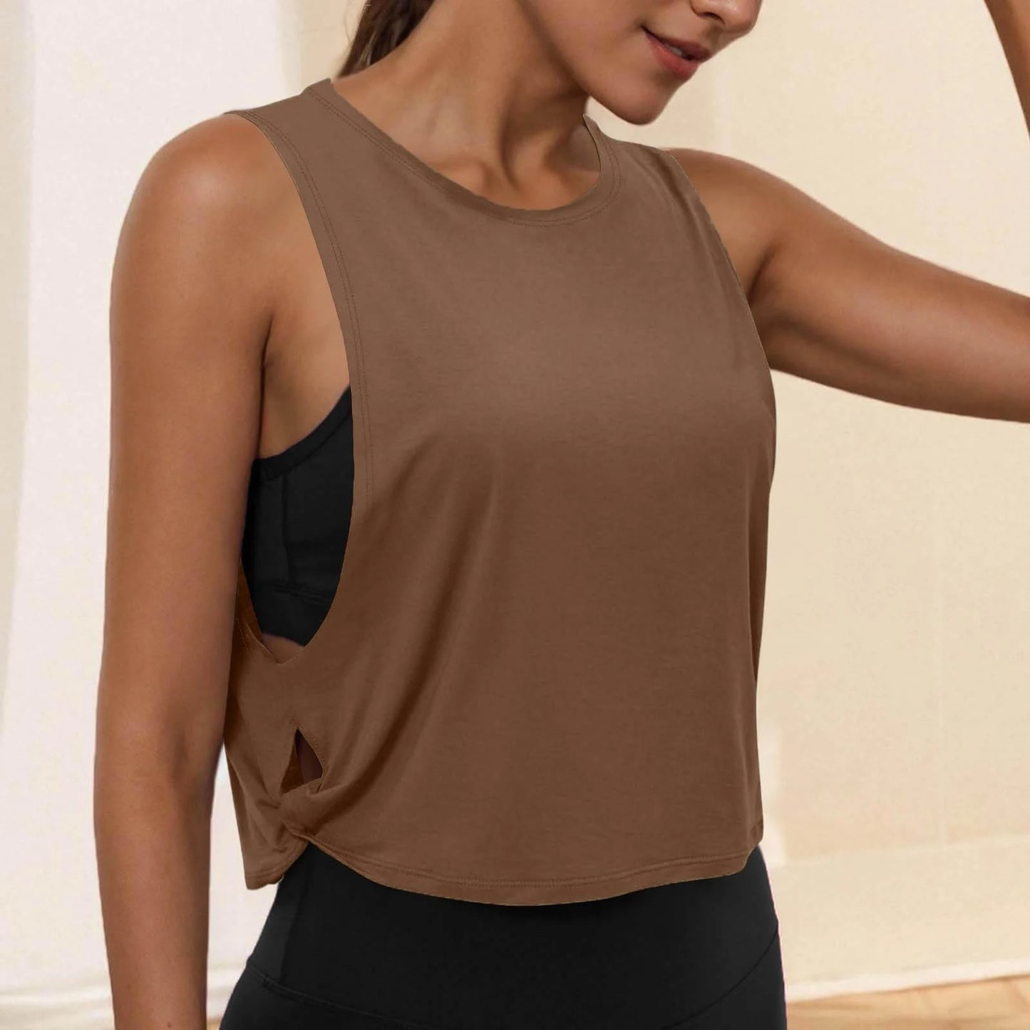 Women Sleeveless Yoga Tops Breathable Blouse Cover Up Gym Workout Cool T-Shirt Running Short Tank Crop Top Athletic Vest