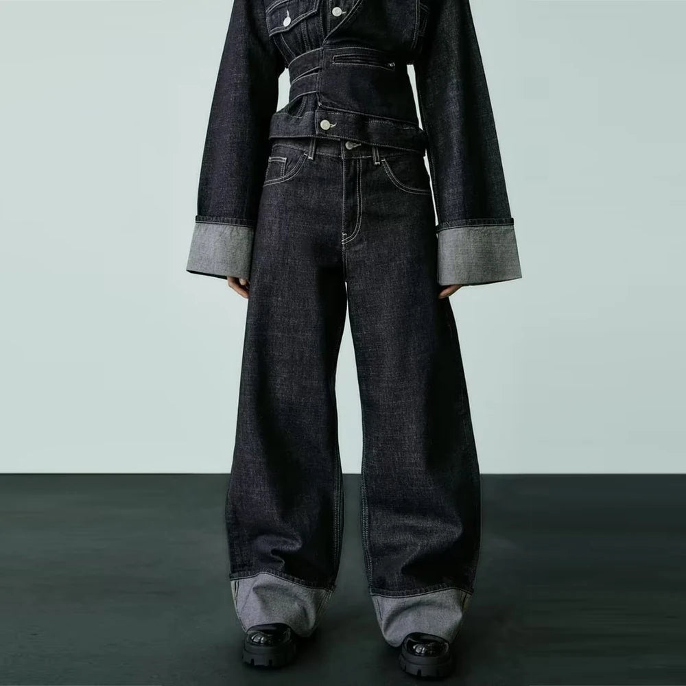 Women's New High-Waisted Jeans Slim High-Waisted Trailing Trousers Rolled Leg Loose Jeans Fashion Casual Wide-Leg Jeans