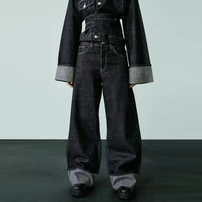 Women's New High-Waisted Jeans Slim High-Waisted Trailing Trousers Rolled Leg Loose Jeans Fashion Casual Wide-Leg Jeans