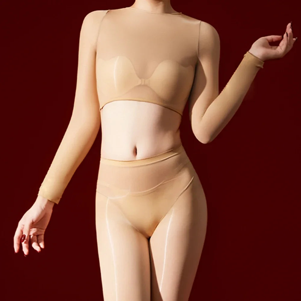 Women's 5D Ultrathin Crop Tops Elastic Shaping Oil Shiny Sheer See Through T-shirts Woman Clothing Summer Shirts Yoga Tops