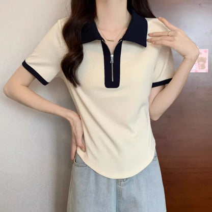 Women's Versatile Tops in Summer, Loose Shoulders, Slightly Fat Covering the Flesh and Making You Look Slim and Short Sleeves