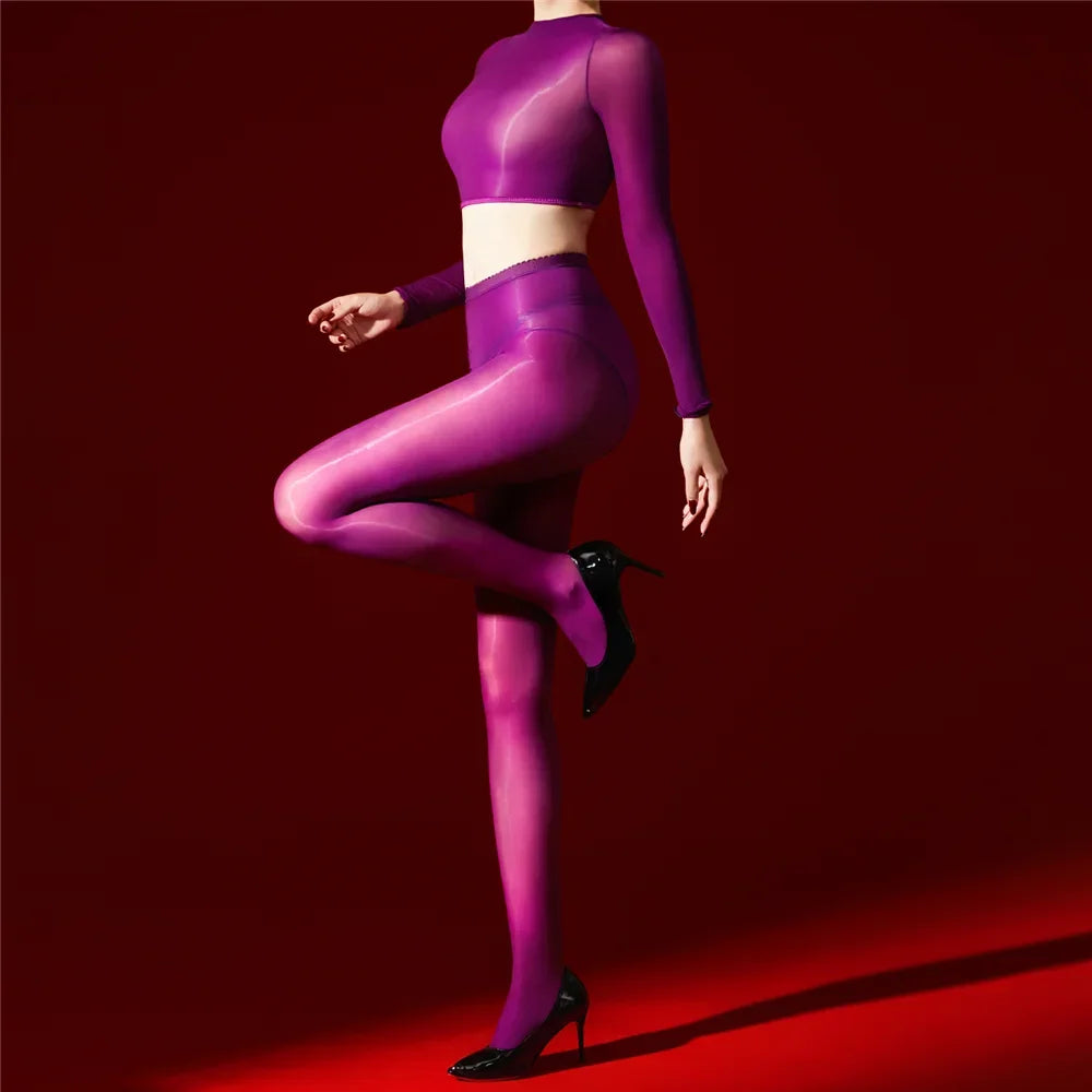 Women's 5D Ultrathin Crop Tops Elastic Shaping Oil Shiny Sheer See Through T-shirts Woman Clothing Summer Shirts Yoga Tops