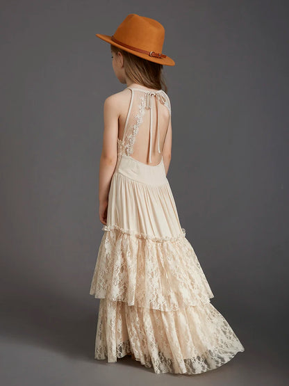 Plus Size Princess Girls Lace Long Dresses Baby Kids Flower Wedding Christmas Party Vestidos Children Clothing For 3-15 Years