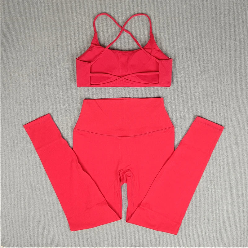 Yoga Clothes Set 2 Pcs Gym Tights Sports Set Women Sweat Bras Tops Compression Leggings Fitness Suit Running Workout Tracksuit