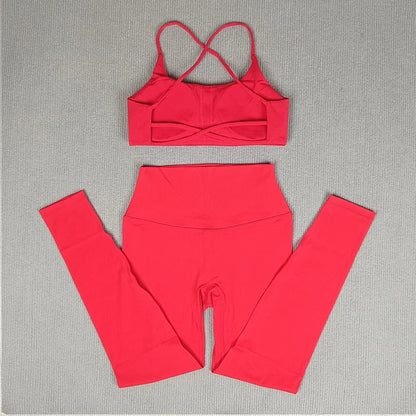 Yoga Clothes Set 2 Pcs Gym Tights Sports Set Women Sweat Bras Tops Compression Leggings Fitness Suit Running Workout Tracksuit