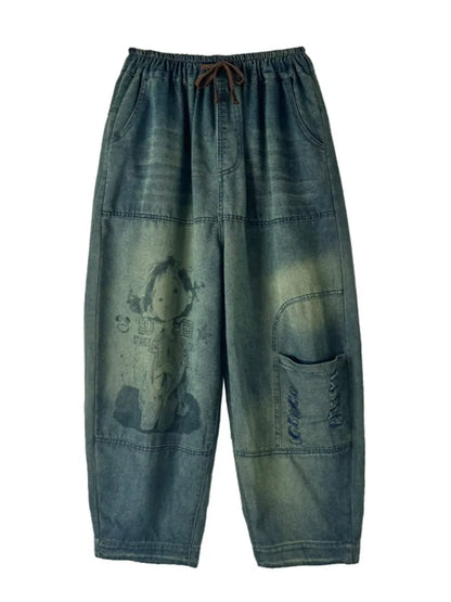 Oversized Jeans Spring Summer Pant Women Elastic High Waist Fashion Print Ladies Trousers Loose Woman Harem Pants