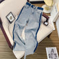 Oversize Straight Loose Jeans for Women Fashion High Waist Contrast Color Blue Denim Pants Streetwear Wide Leg Trousers