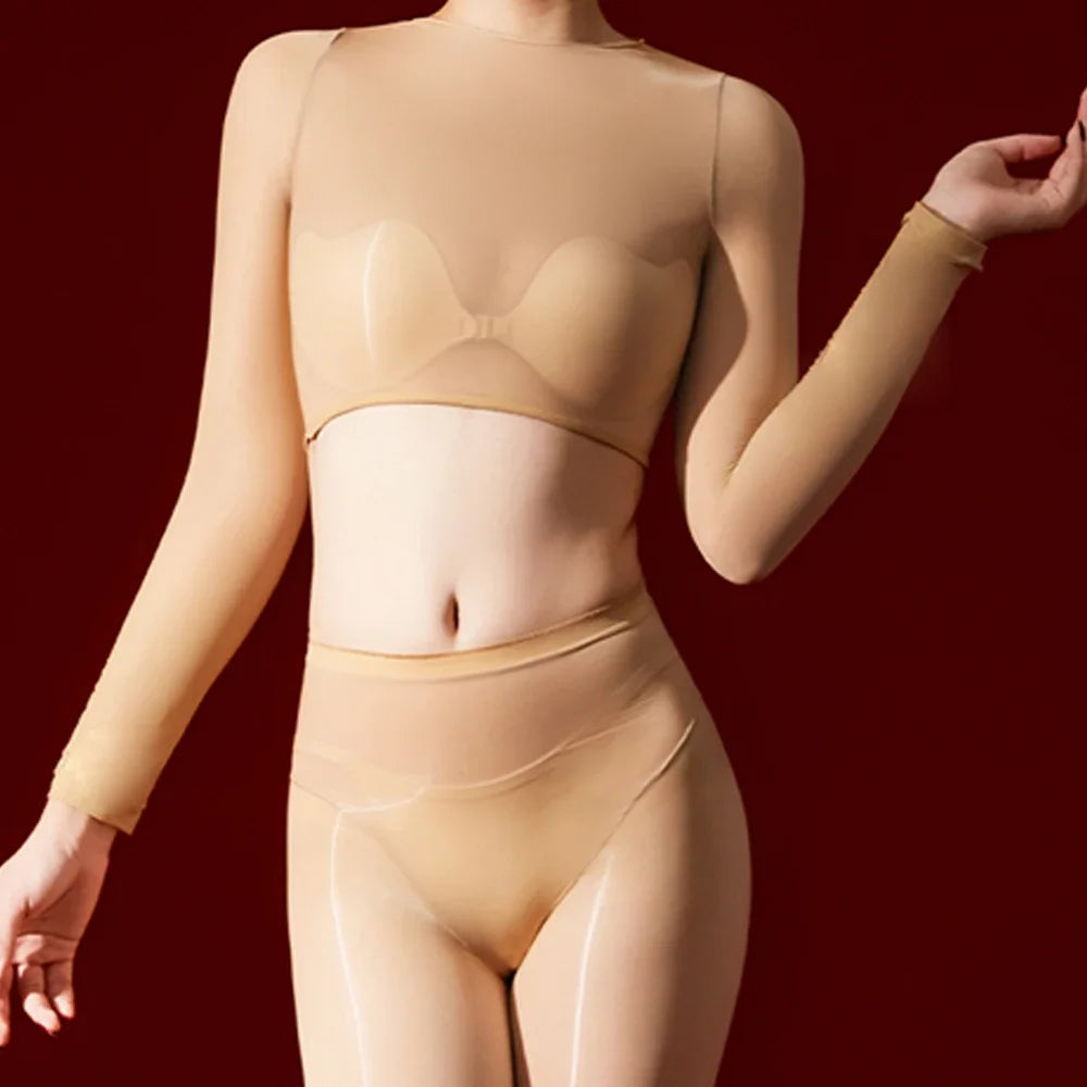 Women's 5D Ultrathin Crop Tops Elastic Shaping Oil Shiny Sheer See Through T-shirts Woman Clothing Summer Shirts Yoga Tops