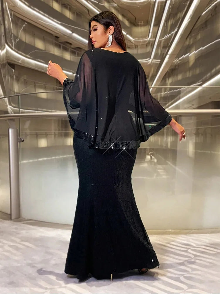 Plus size multi-color shawl shiny wedding banquet bridesmaid evening dress 4XL 5XL Big Size luxury floor banquet Prom Gown