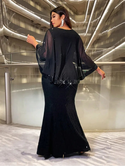 Plus size multi-color shawl shiny wedding banquet bridesmaid evening dress 4XL 5XL Big Size luxury floor banquet Prom Gown