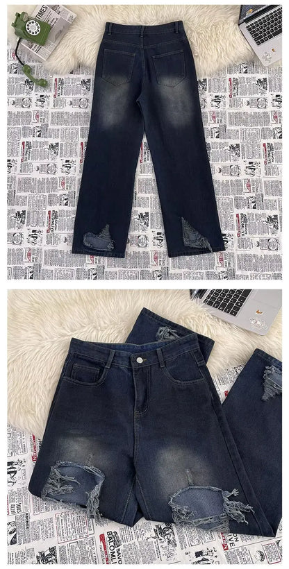 High Street Trendy Ripped Wide Leg Jeans for Women in Spring and Summer New High Waist Loose Fashion Floor Pants y2k Jeans Woman