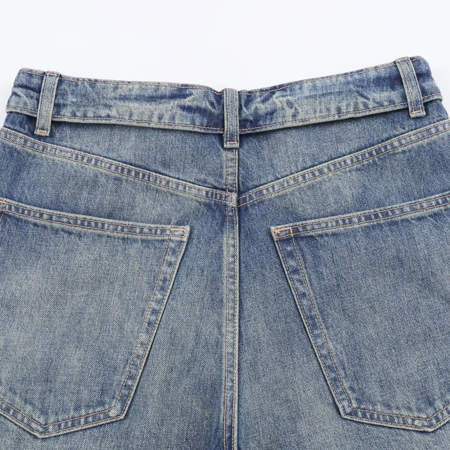 HH Women's 2025 New Fashion Retro Versatile Mid-Waist Turn-Down Jeans Female High Street Casual Ripped Decorative Wide Leg Pants