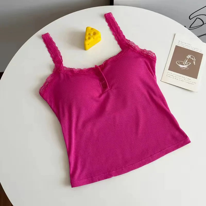 Women's Cropped Top Sexy Lace Woman Clothing Girls Tank Top Sleeveless T-Shirt Vest Female Camisole With Cups Tube Tops Bra Sale