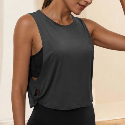 Women Sleeveless Yoga Tops Breathable Blouse Cover Up Gym Workout Cool T-Shirt Running Short Tank Crop Top Athletic Vest