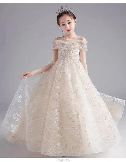 Long Dress 2025 Flower Girl Wedding Dresses Children GirlsGown Costume Kids Host Piano Outfits Birthday Party Vestido Princess