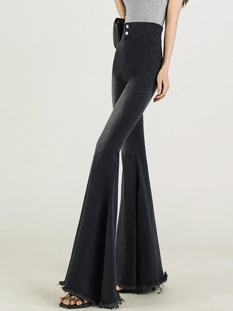 Skinny Jeans for Women Black Sexy Cool Girls Spring Summer Full Length Flare High Waist Do Old Casual Washed New Simple Design