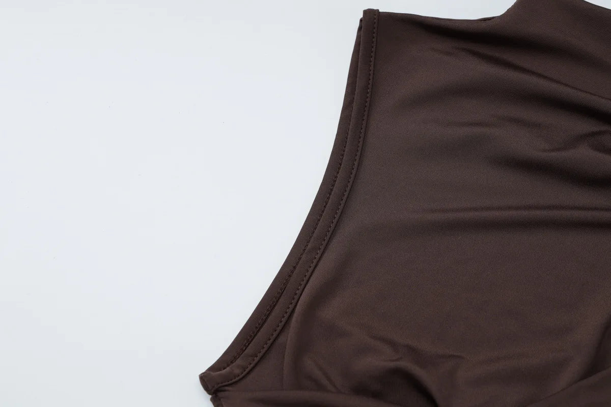 Irregular Draped Ruched Sexy Mini Dress For Women Turtleneck Sleeveless Pleated Slim Party Dress Female Holiday Beach Dresses