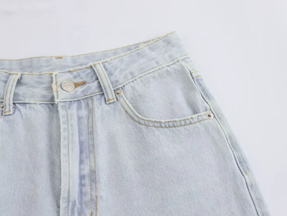 ETJ Wide-leg high-waisted jeans  women's classic everything with five pockets washed soft comfortable ultra-long jeans6045022