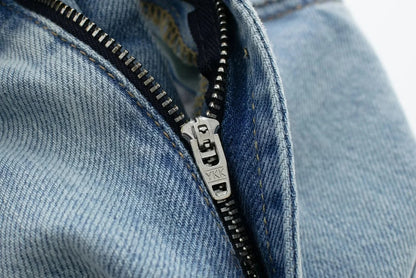 HH Female Fashion Denim Jeans Loose Solid Long Pants With Gradient All Match Streetwear Mujer Casual Baggy Chic Trousers