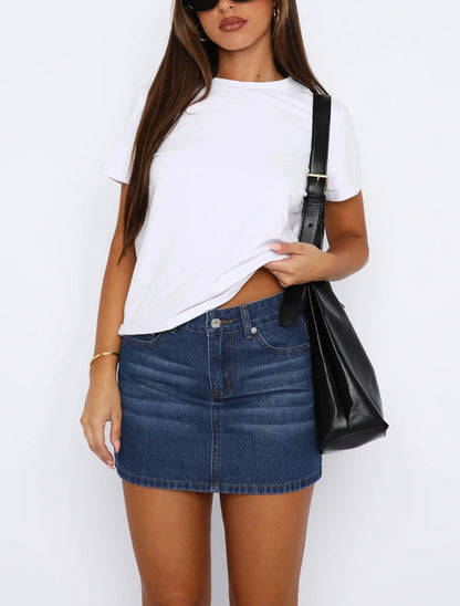 Womens Denim Short Skirts Jeans Straight High Waist Casual Sexy Girls Slim Mini Lovely Basic Vintage Students Streetwears