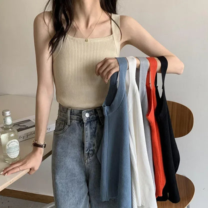 2025 Spring Women Crop Tops Strapy Casual Camis Sleeveless Tank Tops Cute Casual Tops Plain Camis Square Tops for Women Korean