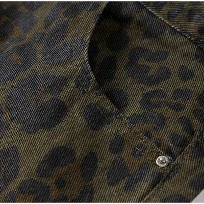 High-Waisted Leopard Print Denim Jeans for Women Retro Slim Straight Leg Trousers Vintage Y2k Hip Hop Streetwear Lady Fashion