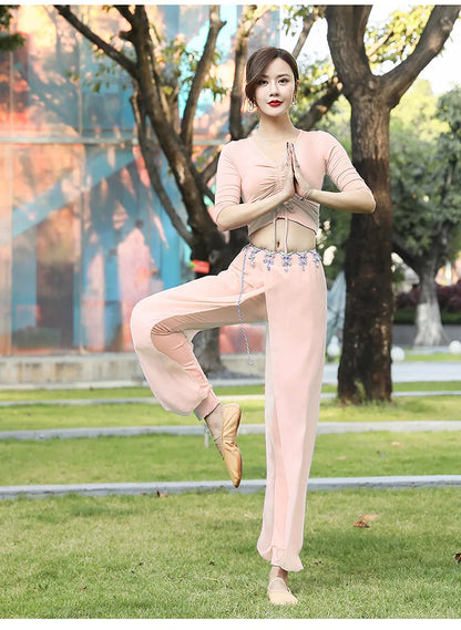 Modern Dance Practice Clothes Body Training Tops Women's Adult Dance Belly Dance Practice Clothes Loose Bloomers Suit 2024