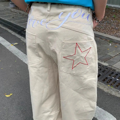 Female Clothing High Waist Denim Jeans Baggy Wide Leg Star Jeans Women Y2k Retro Loose Casual Pants Lady