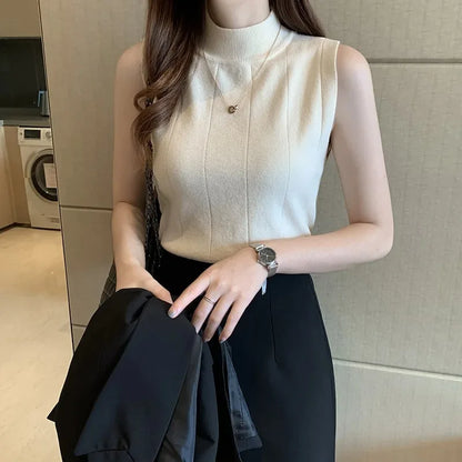 Spring Women Knitted Green Tank Tops Women Thin Tops Basic Casual Tank Tops O-neck Tees Sleeveless Tops For Women